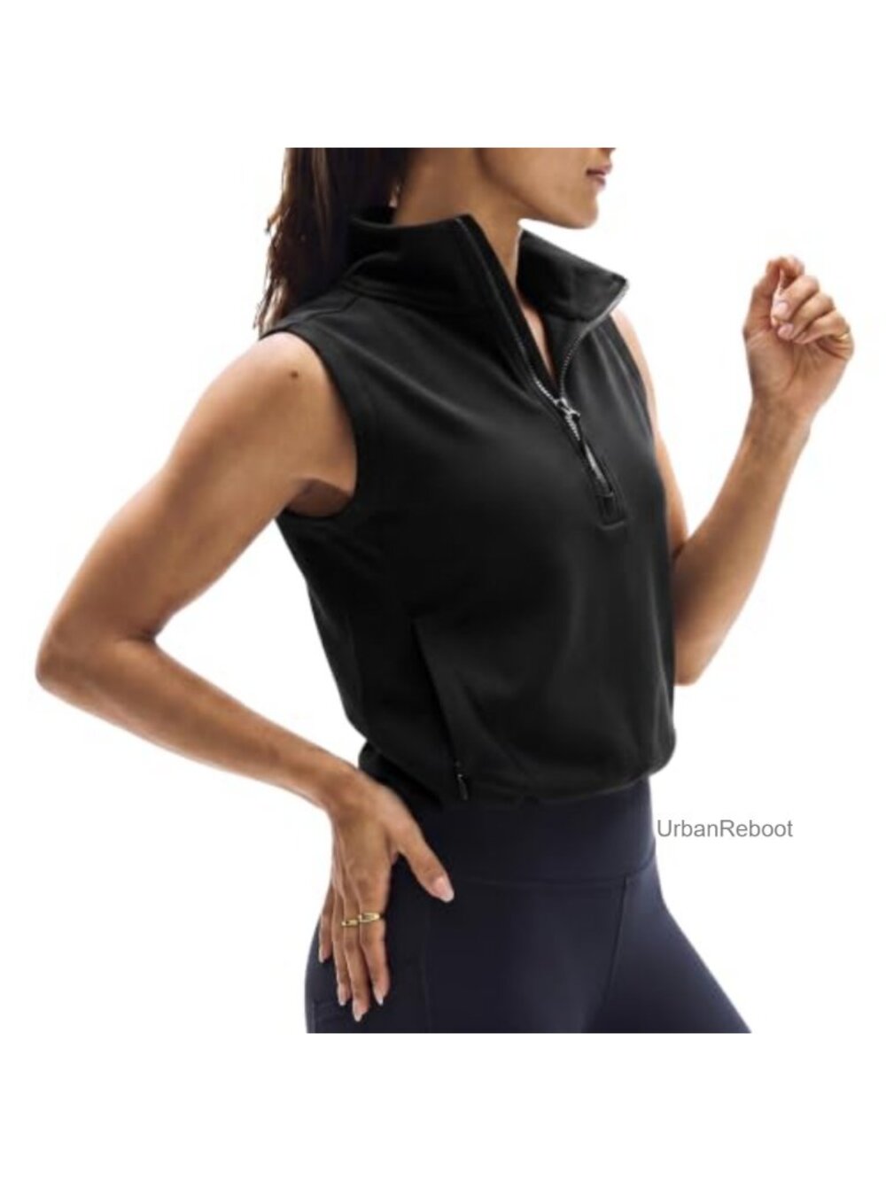Women's Cropped Half-Zip Vest Sleeveless Activewear with Pockets
